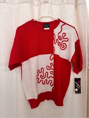 Vintage Southern Lady Red & White Short-Sleeve Knit Sweater
